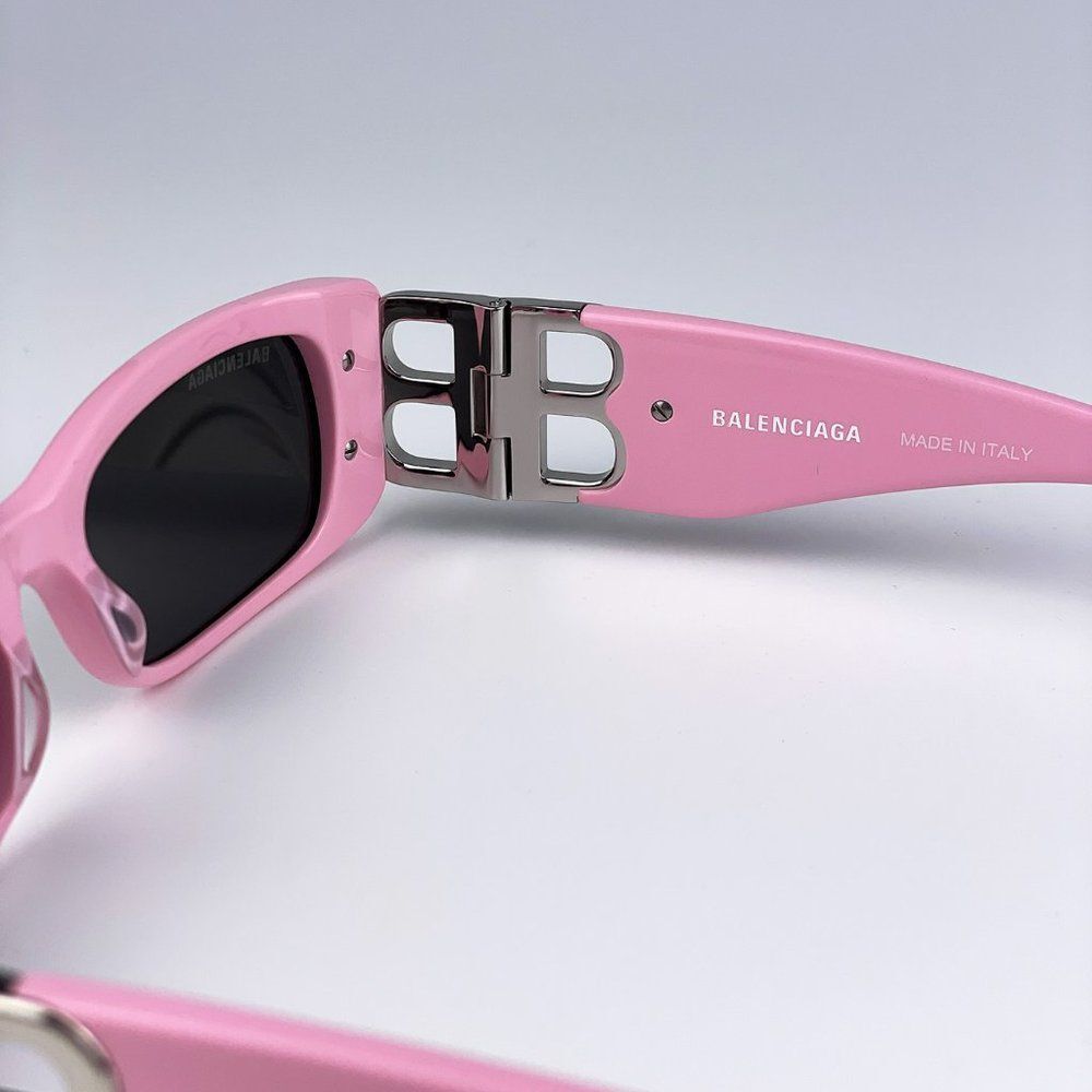 Balenciaga  BB0096S 012 Sunglasses Pink Silver Logo Grey Rectangle Unisex - Picture 10 of 12